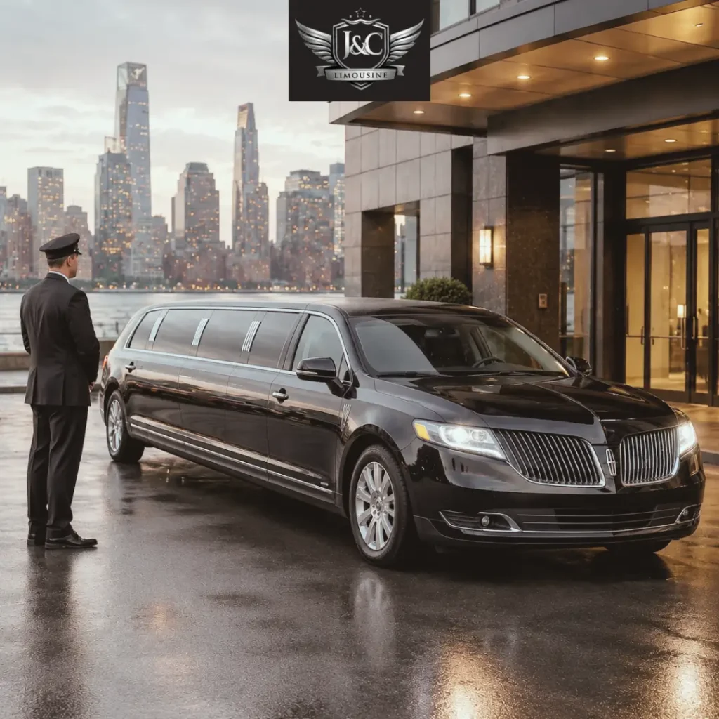 Luxury black limousine parked in Secaucus New Jersey for premium transportation service